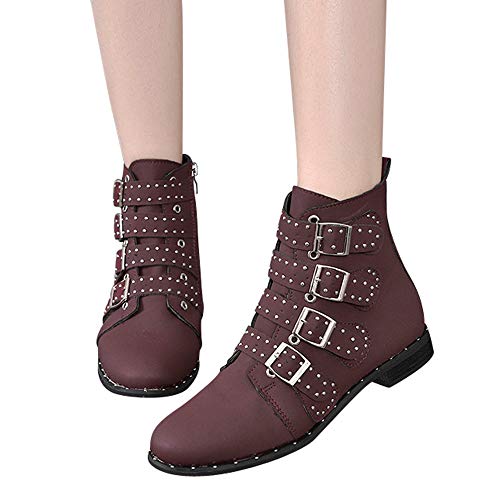 TnaIolral Women Ankle Short Booties Solid Color Suede Martin Zipper Shoes (US:8.5, Purple) - Thumbnail 3