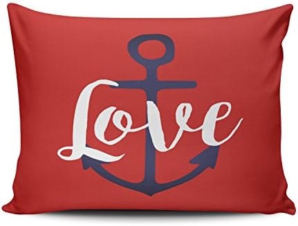 Hoooottle Custom Anchor Love Red Fancy Pillowcase Rectangle Zippered One Side Design Printed 20x30 Inch Queen Throw Pillow Case Cushion Cover
