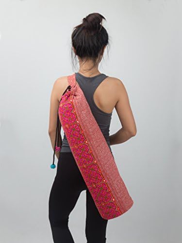 Changnoi Unique Yoga Mat Bag with Hill Tribe Embroidered in Red