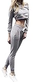 Ybenlow Women's 2 Piece Off Shoulder Crop Top Tracksuit Sweatshirt Sweatpant Set