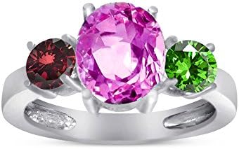 Build Your Ring - Personalized Sterling Silver 3 Stone Synthetic Birthstone Ring - Choose Your CZ Stones