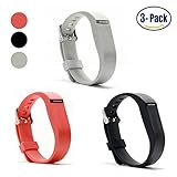 Hotodeal Replacement Bands for Fitbit Flex, Fashion Adjustable Silicone Sport Wristband with Chrome Clasp and Fastener Buckle, Prevent Tracker Falling Off, Comfortable, Pack of 3 (Orange+Gray+Black)