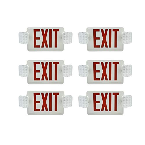 HYD-PARTS 6 Packs Emergency EXIT Sign LED Light Fixture Two Heads Fire Safety Lights Plus Back Up Battery Pack, Commercial, Fire Resistant, US Standard Red Letter - UL Listed (Red) - Thumbnail 4