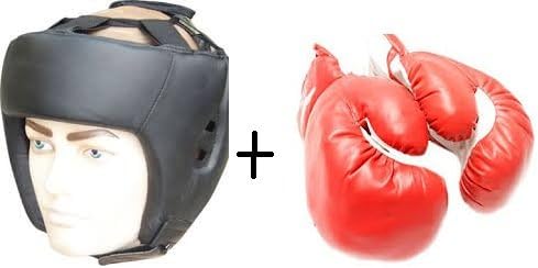 Combo- Adjustable Boxing headgaurd and Boxing Gloves 10 oz. (Blue and red)