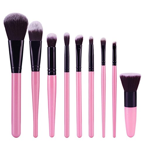 Yoyorule 9pcs Cosmetic Brush Makeup Brush Eyebrow Foundation Powder Brushes Set (Black+Pink)