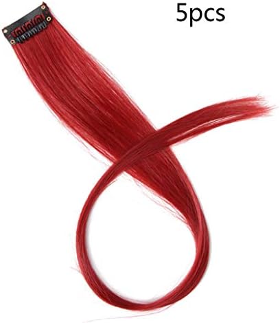 Youliy 5Pcs Highlight Hair Extensions,Colored Highlights Straight Hair Extensions Clip in Heat-Resistant Wig