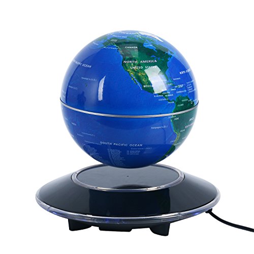 Homend 6'' Magnetic Levitation Floating Globe World Map Light Decor Anti Gravity Rotating World Map with 8 LED Blue Globe for Educational Gift Home Office Desk Decoration (Blue)