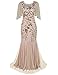 kayamiya Women's 1920s Maxi Long Prom Gowns Sequin Mermaid Hem Evening Dress with Sleeves