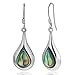 925 Sterling Silver Natural Green Abalone Shell Inlay Puffed Teardrop Dangle Hook Earrings