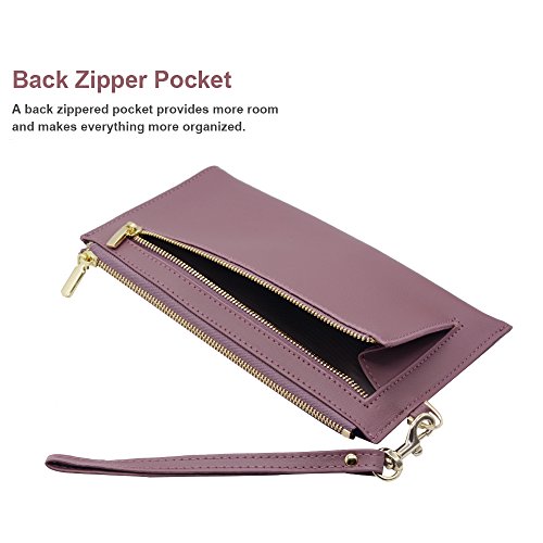 Befen Women's Soft Leather RFID Blocking Wristlet Cellphone Clutch Wallet, Smartphone Wristlet Wallet - Pale Pinkish Purple