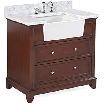carrara chocolate bathroom farmhouse inch vanity cabinet countertop authentic marble includes italian sophie sink apron ceramic