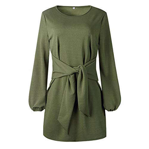 EbuyGo Women's Long Sleeve Casual Round Neck Wear to Work Casual Pencil Dress Belt