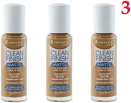 (Pack of 3) - Rimmel Clean Finish MATTE Foundation, 440 Natural Beige - 1fl oz/ 30ml