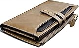Yahoho Women's Large Capacity Luxury Waxy Genuine Leather Wallet with Zipper Pocket