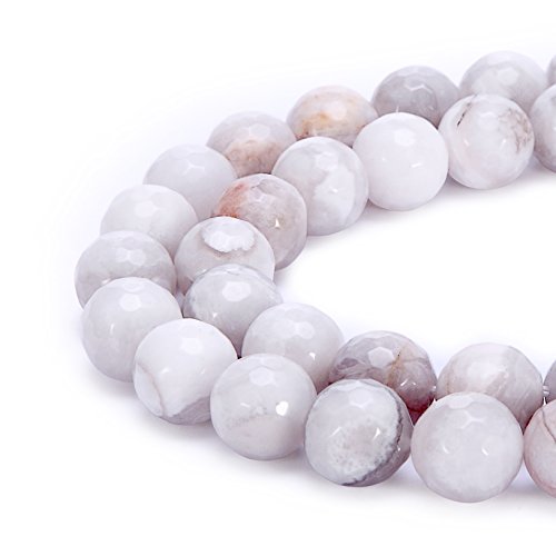 BRCbeads Natural White Agate Gemstone Loose Beads Faceted Round 8mm Crystal Energy Stone Healing Power for Jewelry Making