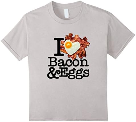 Kids I Love (Heart) Bacon and Eggs Favorite Breakfast T-Shirt 6 Silver