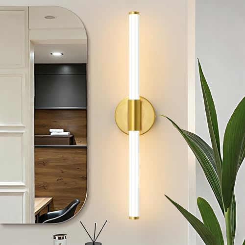 Dimmable LED Oro Baño Vanidad Luces 360 ° Iluminación Completa Baño Lámparas Sobre Espejo 22 pulgadas Moderno Vanidad Barra de Luz Luz Cálida | Luz de baño brillante de 360°, luz de cambiador regulable, aplique de pared con cable 3000 K, blanco cálido para espejo