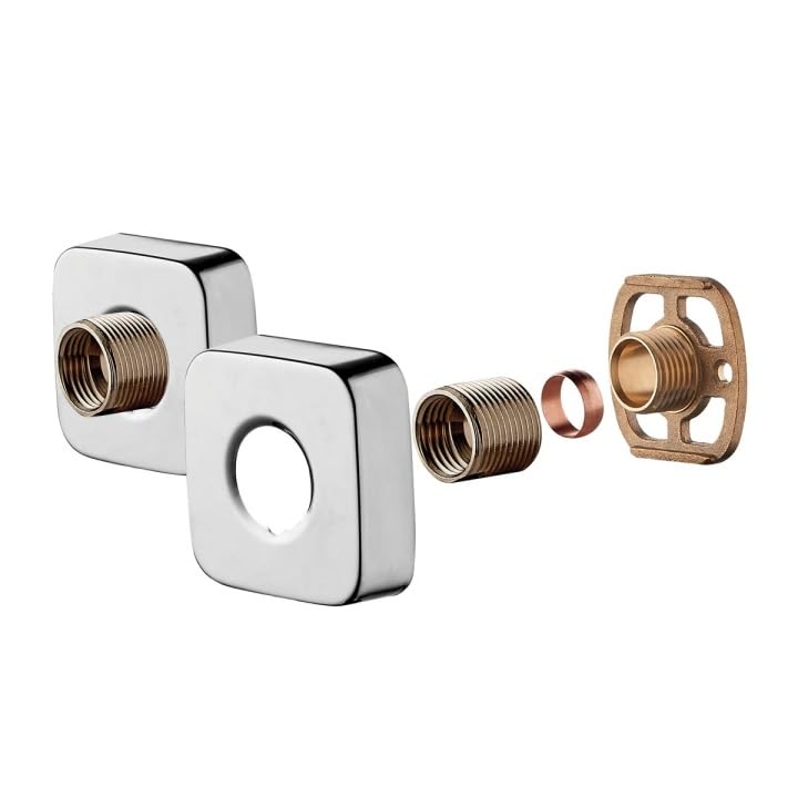 Thermostatic Shower Bar Mixer Valve 3/4" Square Brass Fast Easy Fit Fixing Kit (Square Chrome)