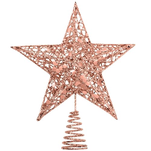 URATOT Glittered Christmas Tree Topper Metal Christmas Treetop Hallow Wire Star Topper for Christmas Home Decoration (Rose gold, 8 inches) โ image 1