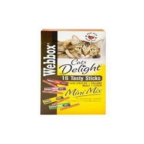 Webbox Cat Delight Treat Sticks Mini Mix Assorted Chews Healthy Natural Pet Food Snack for Kitten Wellness, 16 Dry Sticks (Pack of 10)