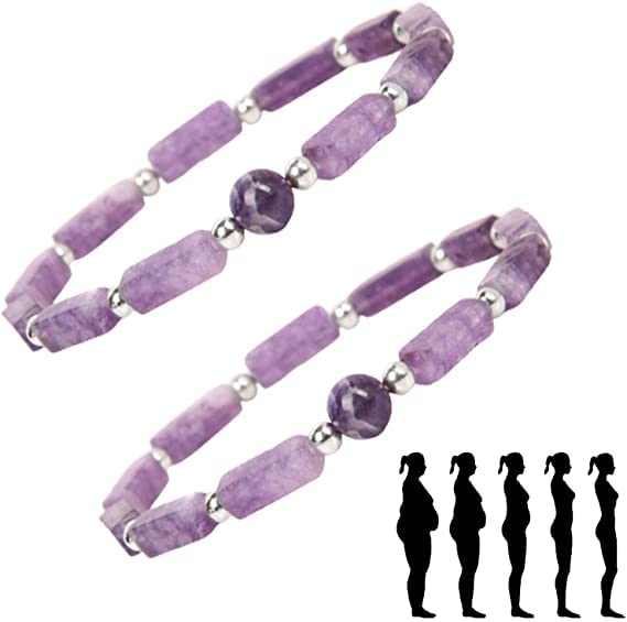 Pipihome Pure Amethyst Slimming Bracelet, Crystal Gemstone Bracelets Health Bracelet, Magnetic Natural Amethyst Bracelet, Anxiety Crystal Natural Stone Bracelets for Men Women Stress Relief
