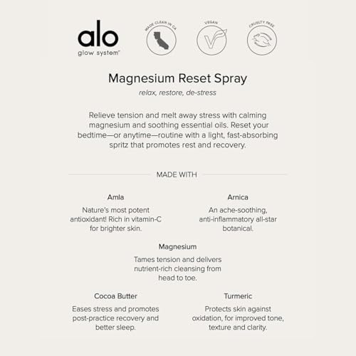 Alo Magnesium Reset Body Spray | For Sleep & Natural Stress Relief – Calming Blend with Magnesium, Valerian Root, Arnica & Essential Oils | Made in USA - 3.2 oz