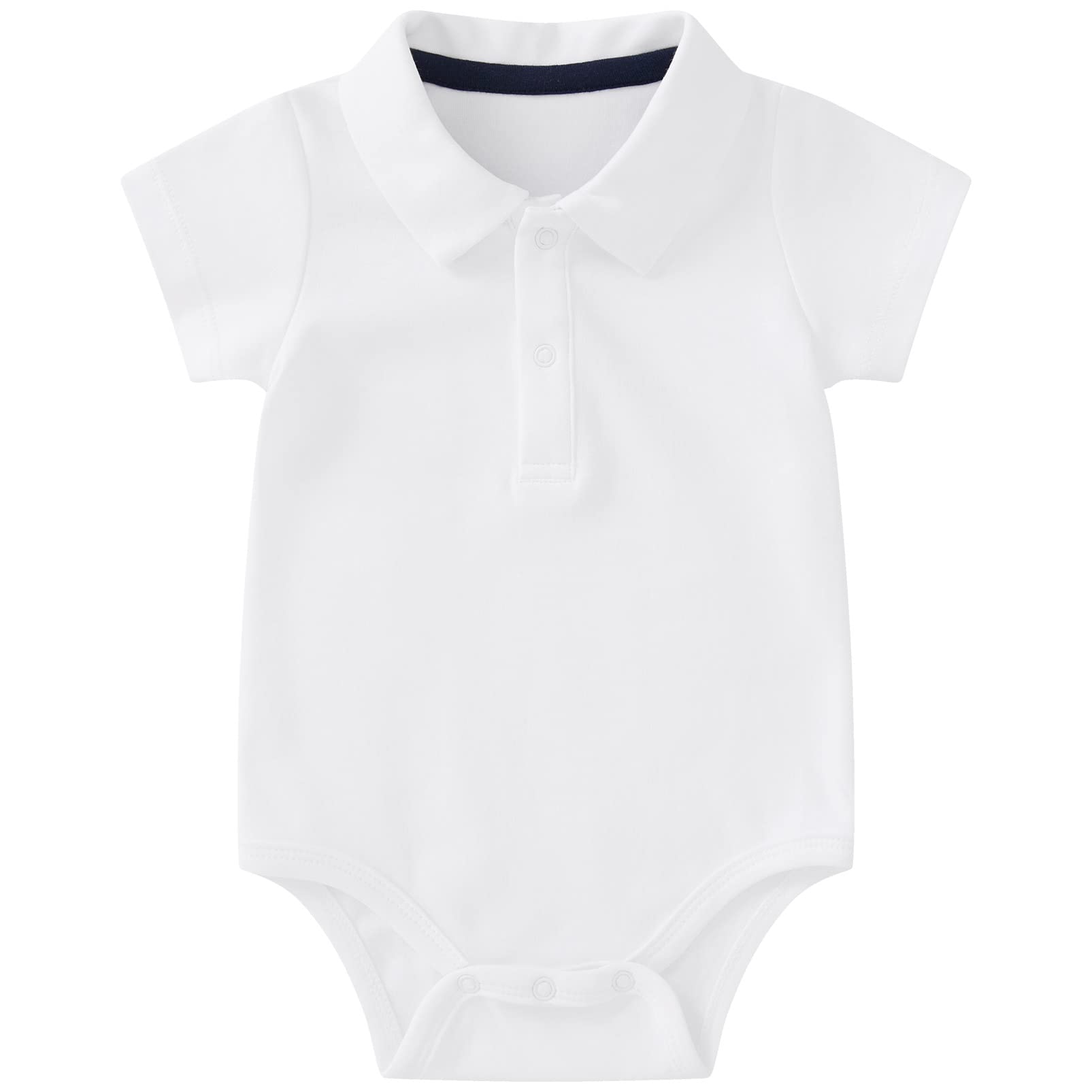 Photo 1 of pureborn Baby Boy Polo Bodysuit Short Sleeve Cotton Romper Summer Gentleman One-Piece Outfit for Infant Boys 3-6 Months White