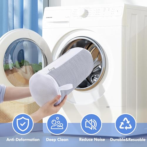 Teletrogy Shoe Washing Machine Bag 2Pcs, Fluffy Fibers Keep 360° Wrap-around Cleaning, Trainer Washing Machine Bag Durable Hidden Zipper Reusable for Shoes and Clothing, for Sneakers, Dolls (Grey)