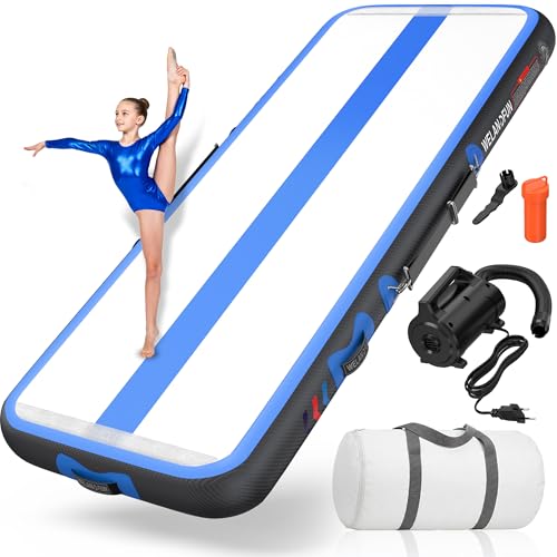 WELANDFUN Air Matte Track Turnmatte Aufblasbar 15 / 20cm mit Luftpumpe, 3/4 / 5 / 6m Gymnastikmatte Tumbling Matten, Trainingsmatte für Yoga/Zuhause/T