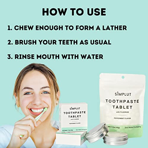 Chewable Toothpaste Tablets with Fluoride, 60 Pack Travel Sized Oral