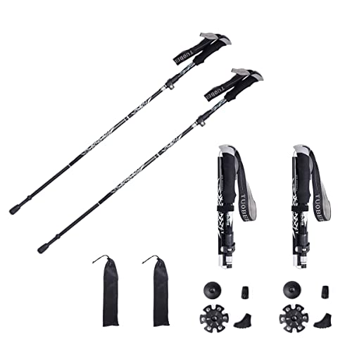 DQST Baston Trekking Plegables 130cm, Baston de Senderismo para Caminar ultraligeros, Aleación de Aluminio de Alta Resistencia (Negro)