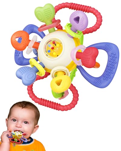 Baby Montessori Sensory Teething Toy – Safe, Multi-Functional BPA-Free Silicone Teether Toy for Babies 0-12 Months – Vibrant Rattle for Teething Relief & Fun Play – Perfect Baby Toys for Boys & Girls