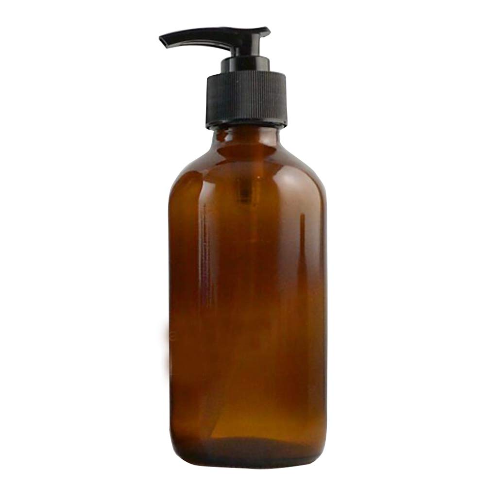 250ML 8oz Empty Refillable Amber Glass Bottle Bottle with Black Lotion Pump Lotion Soap Dispenser Round Glass Bottles for Essential Oils Aromatherapy DIY Home Kitchen