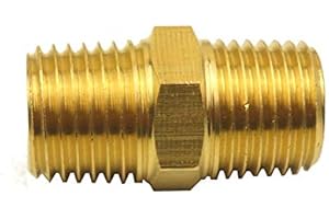 HongBoW Hardware Brass Pipe Fitting Hex Nipple 1/4 BSPT x 1/4 NPT Adapter BSP to NPT Nipple