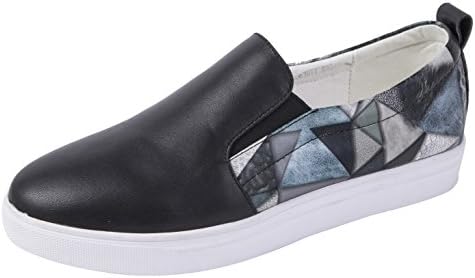 CAIHEE Women's Classic Casual Round Toe Slip On Breathable Floral Leather Fashion Loafers(5.5 B(M)US,black) (5.5 B(M) US, Black)