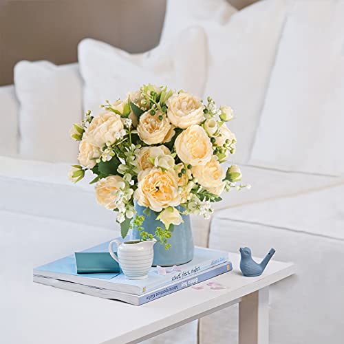 4 Bundles Peonies Silk Flowers, Artificial Peonies for Home Decoration and Wedding Bride Bouquet, Fake Peony Flowers Bulk as Crafts DIY Fake Plants Without Vase (Champagne)