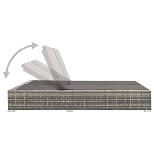 Tidyard Doppel Sonnenliege mit Auflage Doppelliege mit Verstellbare Rückenlehne Gartenliege Relaxliege Strandliege Liege Gartenmöbel Rattanmöbel Poly Rattan Grau – Bild 3