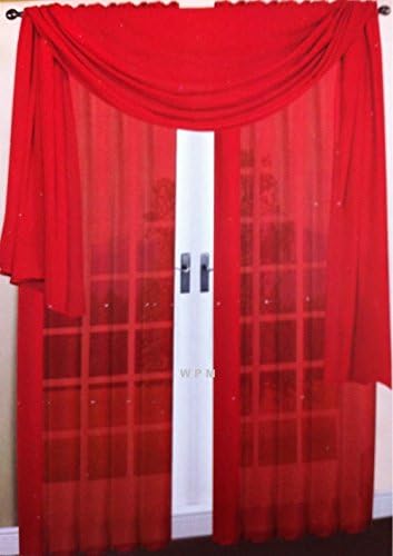 Waterfall Faux Silk &amp; Window Sheer Scarf Voile Window Curtain Drapes Valance (Window Scarf Valance, Bright Red)