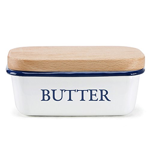 SveBake Butter Dish for Countertop Vintage Enamel Butter Container