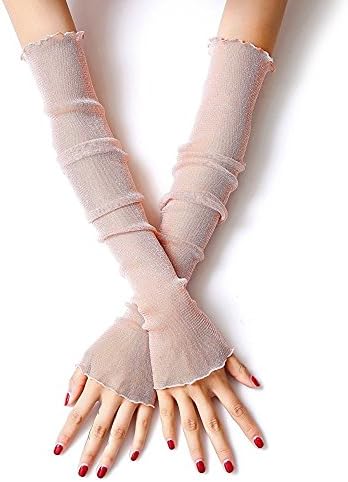 Women's Sun UV Protection Sleeves Solid Colored Fingerless Gloves (Pink)
