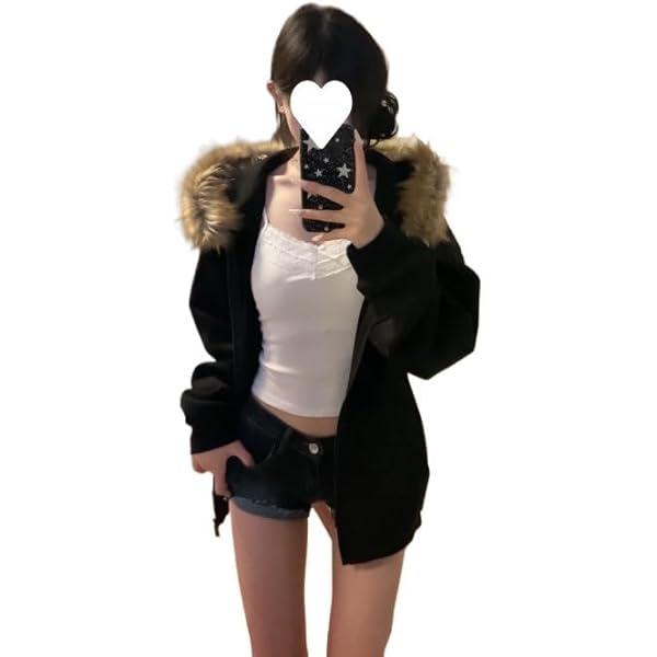 Y2k Zip Up Hoodie Fur Jackets Winter Coats Teen Emo Grunge