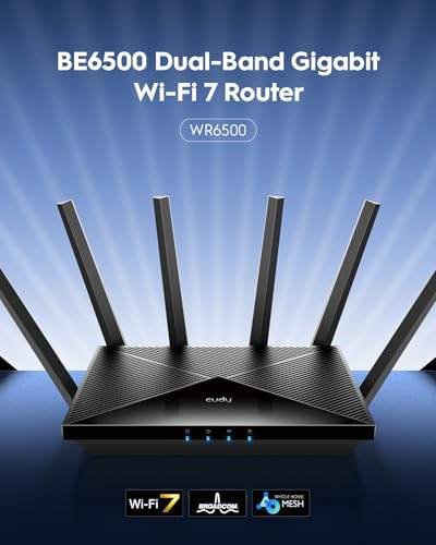 BE6500 WiFi 7 Router Dual Band Gigabit-Gaming-Router, VPN Client und Server, Cudy APP-Steuerung, Broadcom 2 GHz Quad-Core CPU, WR6500