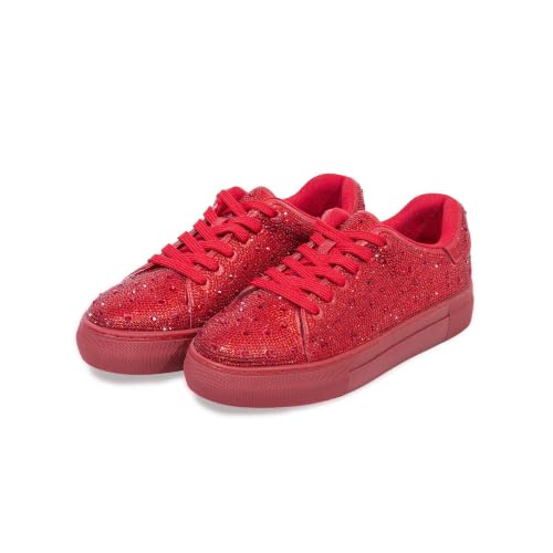 Wetviro Women's Rhinestone Sneakers, Sparkly Sequined Casual Shoes Red at Amazon