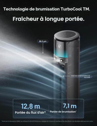 DREO TurboCool 711AS Outdoor Mist Fan, 10m/s, 12 Speed, 4 Modes, 150° Oscillation, Quiet 20dB, DC Motor, Weatherproof, Indoor and Outdoor