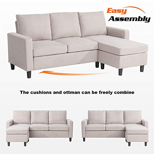 JY QAQA Convertible Sectional Sofa Couch with 3Seat Sofa, LShaped