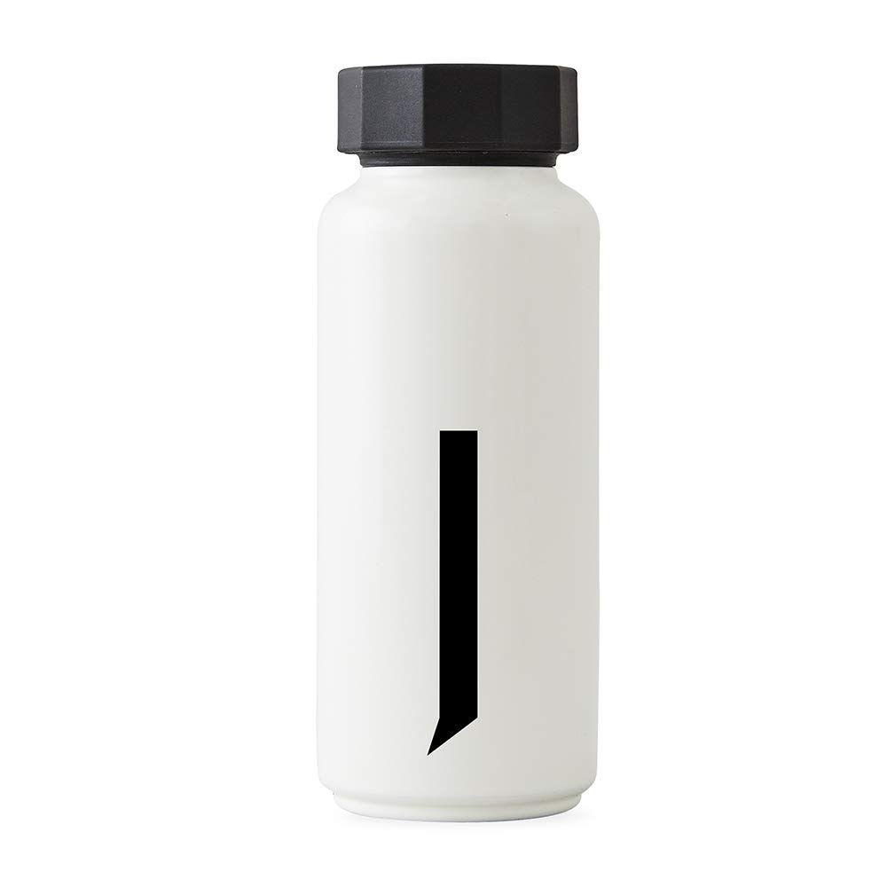 Design Letters Personal Thermo/Insulated Bottle (White) - J - BPA-Free Double Walled Vacuum, Stainless Steel, Nordic Design, Keeps Cold for up to 24 Hrs/Hot up to 12 Hrs, 500 ml, Leak-Proof, 280 g.