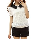 ETOSELL Lady Peter Pan Collar Chiffon T-Shirt Korean Chic Women Lace Blouse