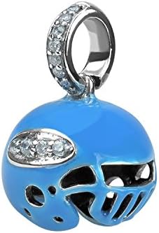 AURA BY TJM 925 SS 'FOOTBALL HELMET' CHARM OXIDATION FINISH SET WITH 0.16 CTW FACET CUT, ROUND WHITE CZ