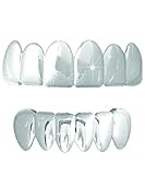 Platinum Silver Tone Hip Hop Teeth Grillz Top & Bottom Grill Set