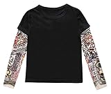 stylesilove Unisex Kid Cotton T-Shirt with Mesh Tattoo Sleeve (100/3T, Black)